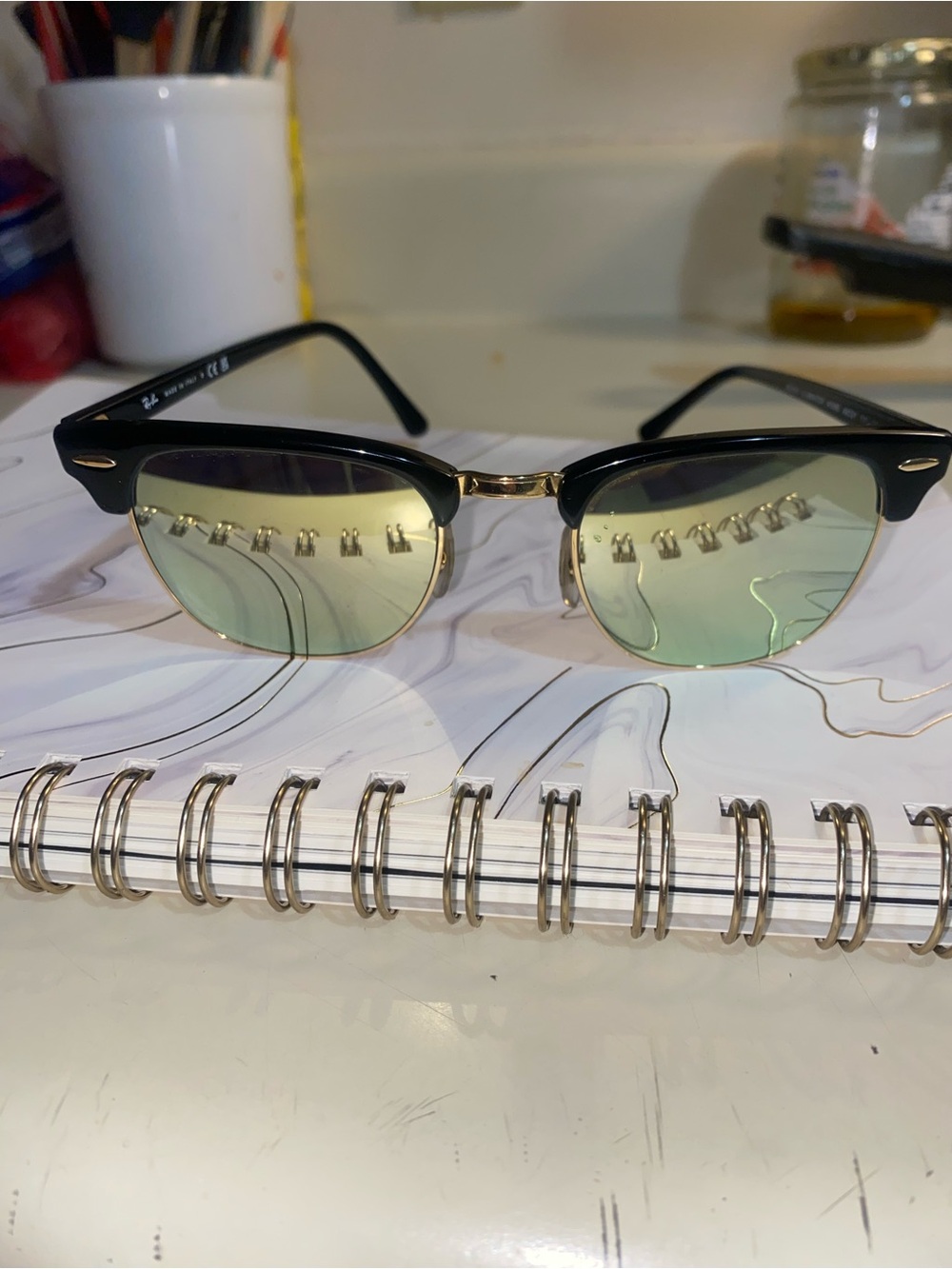 Classic Clubmaster Sunglasses - Black Frame with Green Mirrored Lenses